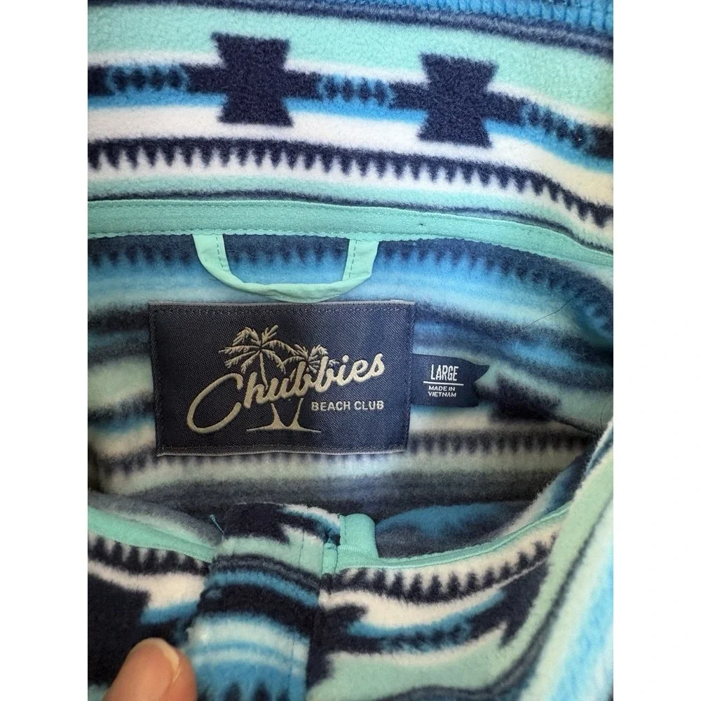 Chubbies Men's Large Fleece Quarter Zip Pullover Blue Aztec Southwestern Western